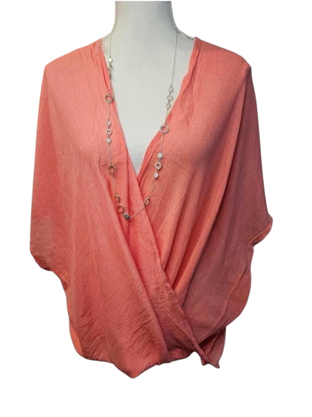 Chic Coral Wrap Blouse